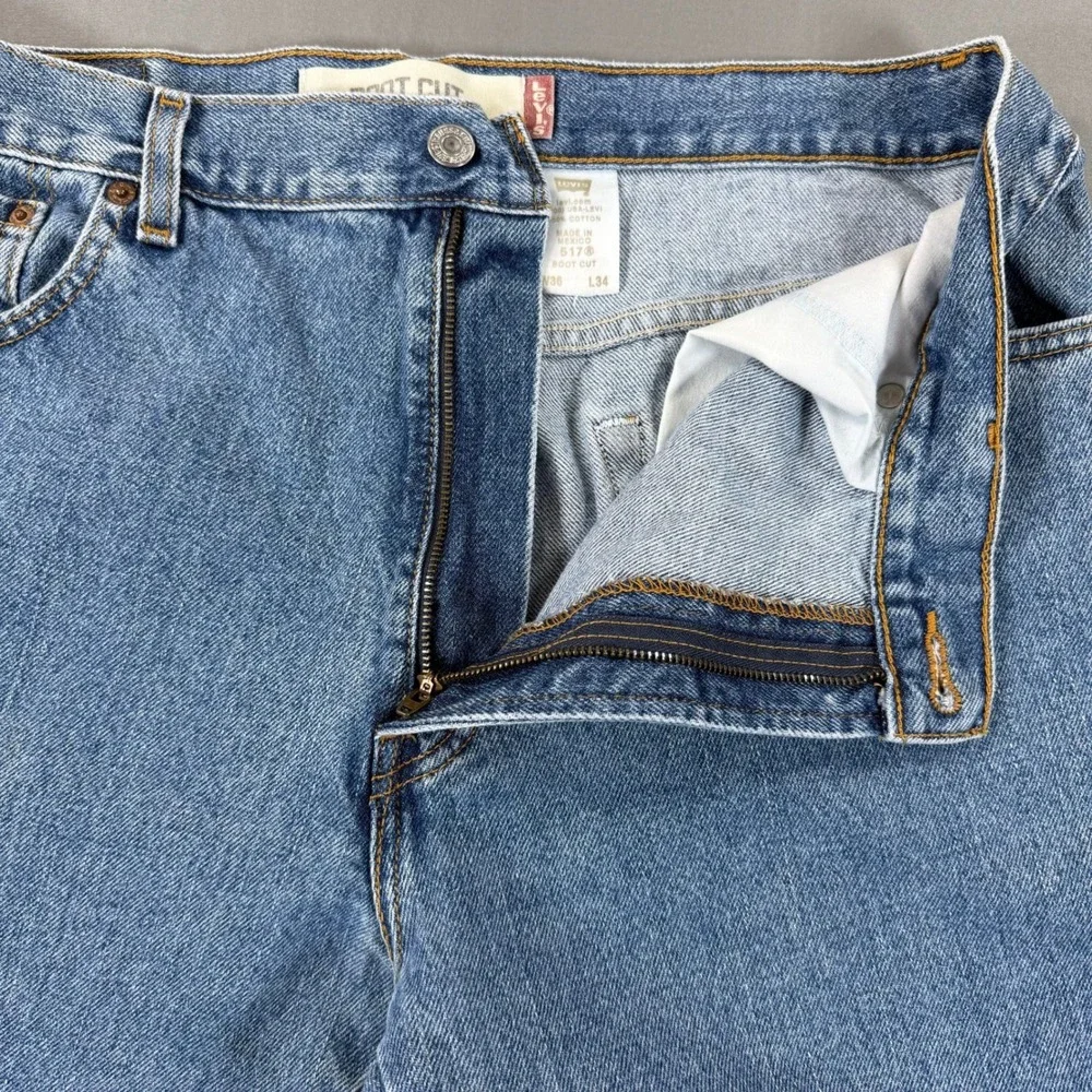Levi's 517 Jeans Mens 36x34 Blue Denim Bootcut Vintage Y2K Made Mexico Red Tab